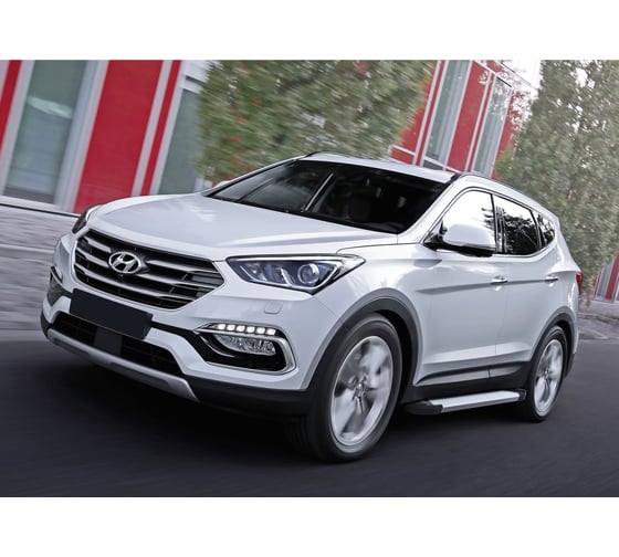 Пороги "Silver" Rival для Hyundai Santa Fe III 2012-2018/Santa Fe Premium 2015-2016, 180 см, 2 шт., алюминий, F180AL.2305.2