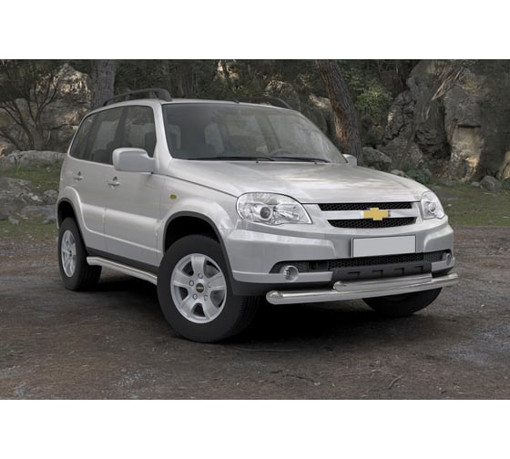 Защита переднего бампера d76+d57 Rival для Chevrolet Niva I рестайлинг 2009-2020, нерж. сталь, R.1004.002