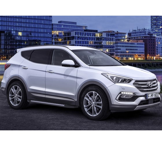 Пороги "Bmw-Style круг" Rival для Hyundai Santa Fe III 2012-2018/Santa Fe Premium 2015-2016, 180 см, 2 шт., алюминий, D180AL.2305.2