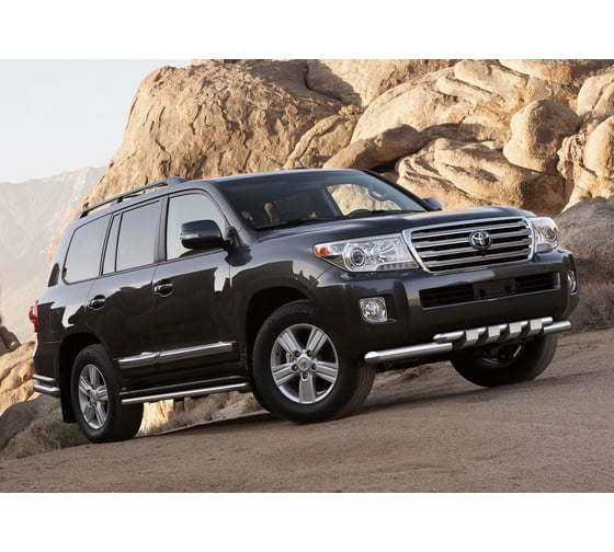 Защита переднего бампера d76+d57 с профильной защитой картера Rival для Toyota Land Cruiser 200 рестайлинг 2012-2015, нерж. сталь, R.5713.001