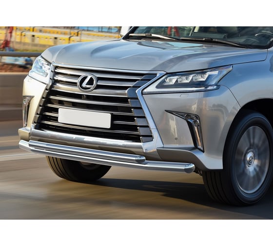 Защита переднего бампера d76+d57 Rival для Lexus LX III рестайлинг (кроме Superior) 2015-н.в., нерж. сталь, R.3210.003
