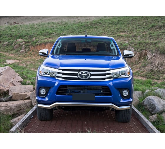 Защита переднего бампера d57 волна Rival для Toyota Hilux VIII (кроме Exclusive) 2015-2018/Hilux VIII рестайлинг (кроме Black Onyx) 2020-н.в., нерж. сталь, R.5716.004