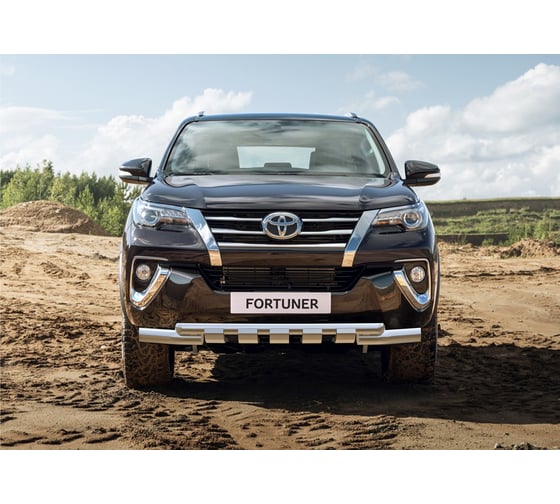 Защита переднего бампера d76+d57 с профильной защитой картера Rival для Toyota Fortuner II 2017-2020, нерж. сталь, R.5720.003 1