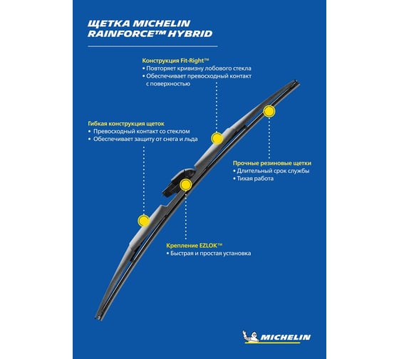 Комплект гибридных щеток стеклоочистителя MICHELIN 21" + 15"/53 + 38 см, K13321-15