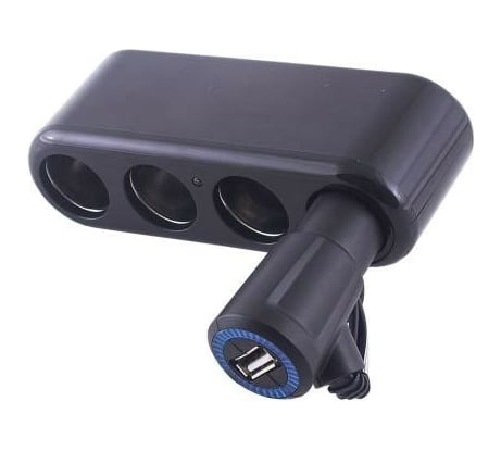 Разветвитель прикуривателя SKYWAY 4 гнезда + USB черный, предохранитель 10А, USB 1A S02301015