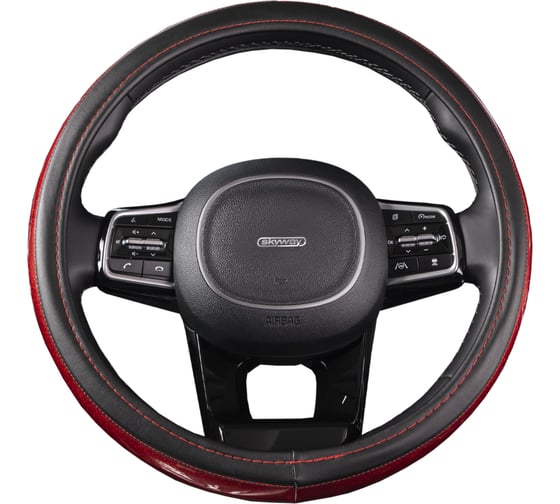 Оплетка SKYWAY Luxury-7 M, черно/красная, экокожа S01102434 1