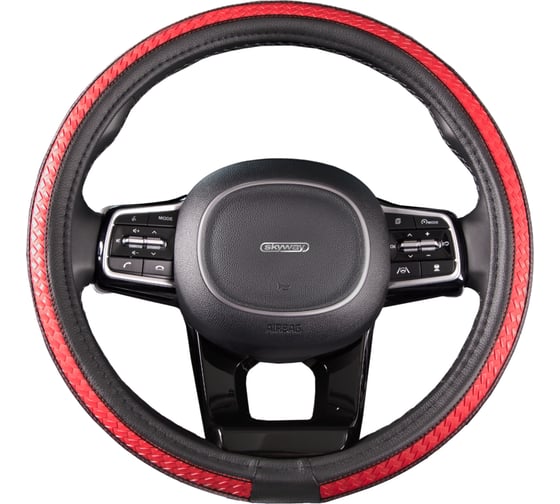 Оплетка SKYWAY Luxury-1 M, черно/красная, экокожа S01102370 1