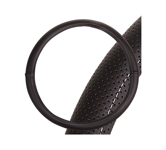 Оплетка SKYWAY Port M, черная, строчка белая, экокожа S01102443 1