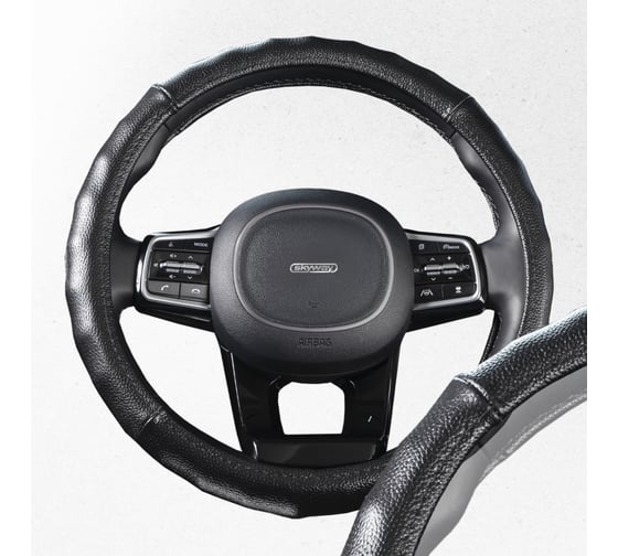 Оплетка SKYWAY Real-6 М, черная, натуральная кожа S01108010