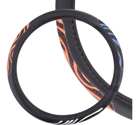 Оплетка SKYWAY Glamour-1 M, черно/сине/оранжево/белая, экокожа S01102278 1