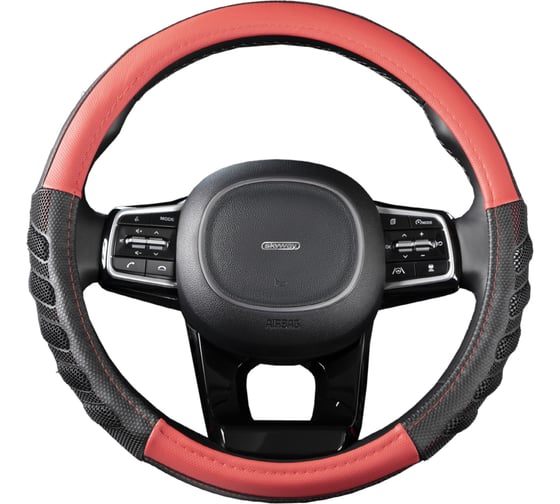 Оплетка SKYWAY Racer-1 M, черно/красная, экокожа S01102412 1