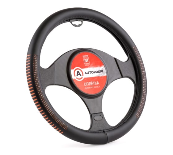 Оплётка руля AUTOPROFI экокожа, размер М AP-1910 BK ORANGE M 1