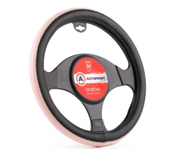 Оплётка руля AUTOPROFI экокожа, размер М AP-1931 BK PINK M 1