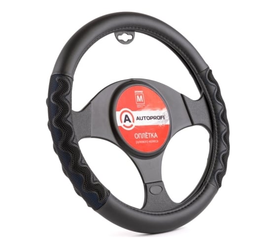 Оплётка руля AUTOPROFI экокожа, размер М AP-1948 BK BL M