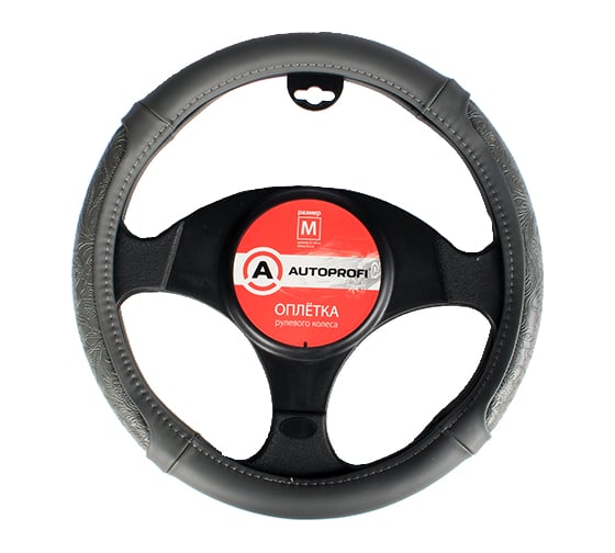 Оплётка руля AUTOPROFI экокожа, размер М AP-1962 GY M 1
