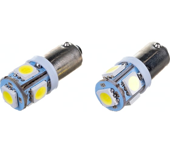 Автолампа диод SKYWAY T9, 12V, 5 SMD, блистер с цоколем, 1-контакт, белая, комплект 2 шт., габариты, номер S08201362