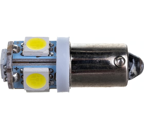 Автолампа диод SKYWAY T9, 12V, 5 SMD, блистер с цоколем, 1-контакт, белая, комплект 2 шт., габариты, номер S08201362