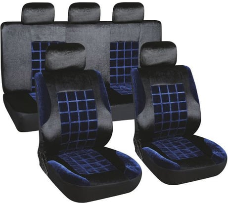 Чехлы сиденья SKYWAY Velvet-1 велюр, 9 предметов, черно/синий S01301155