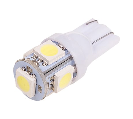 Автолампа диод SKYWAY T10, 12V, 5 SMD, блистер без цоколя, 1-контакт, белая, комплект 2 шт., габариты, номер S08201342