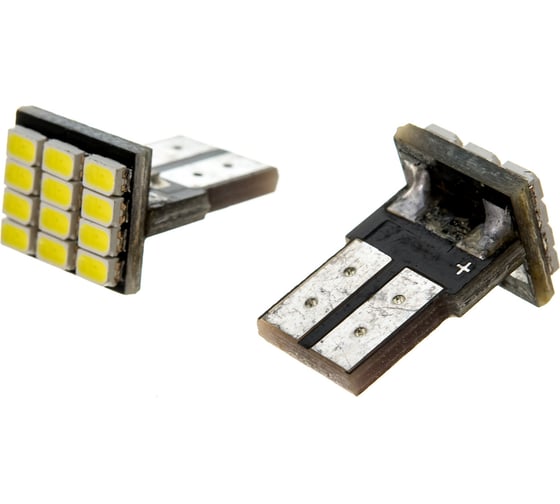 Автолампа диод SKYWAY T10, 12V, 12 SMD, блистер без цоколя, 1-контакт, белая, комплект 2 шт., габариты, номер S08201335