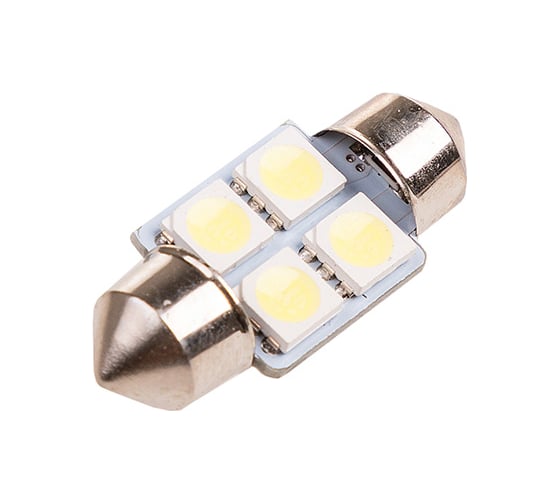 Автолампа диод SKYWAY T11, 12V, 4 SMD, блистер c цоколем, 1-контакт, белая, комплект 2 шт., салон, номер S08201352