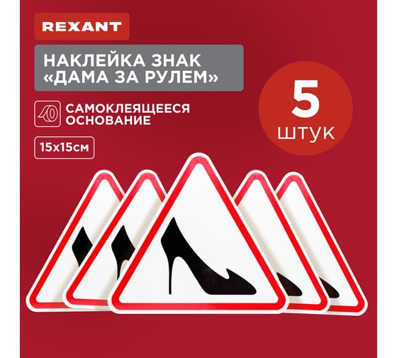 Наклейка автомобильная REXANT информационный знак Дама за рулем, 150x150 мм, 56-0044