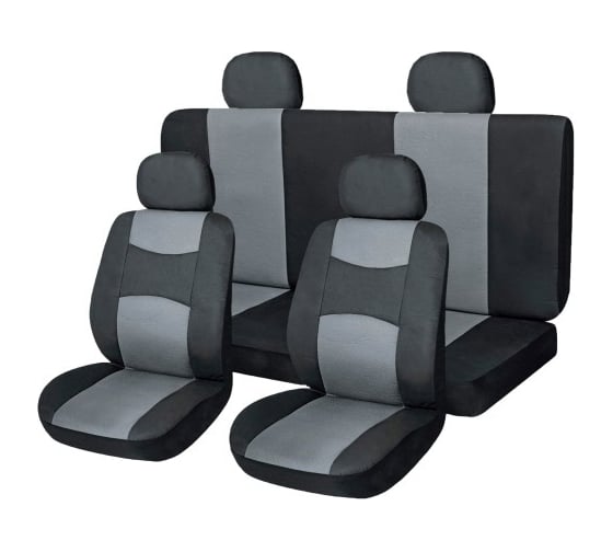 Чехлы на сиденья SKYWAY Prestige-3 экокожа, 11 предметов, черно/серый S01301013