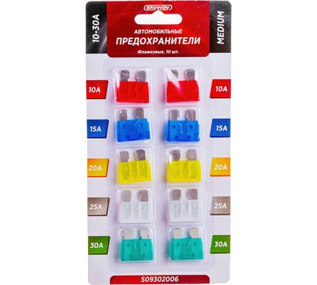 Предохранитель SKYWAY MEDIUM, флажковый, 10 шт., 10-30А, блистер S09302006