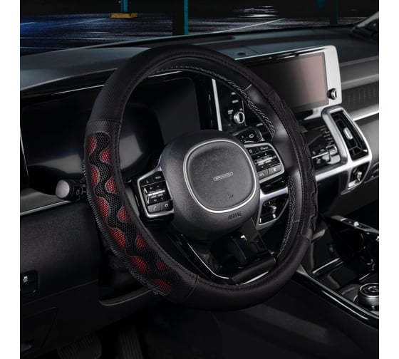 Оплетка SKYWAY Racer-2 M, черно-красная, экокожа S01102416