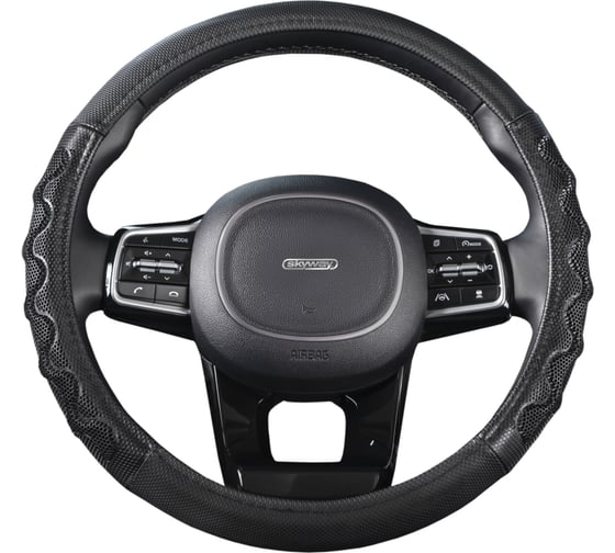 Оплетка SKYWAY Racer-2 M, черная, экокожа S01102419