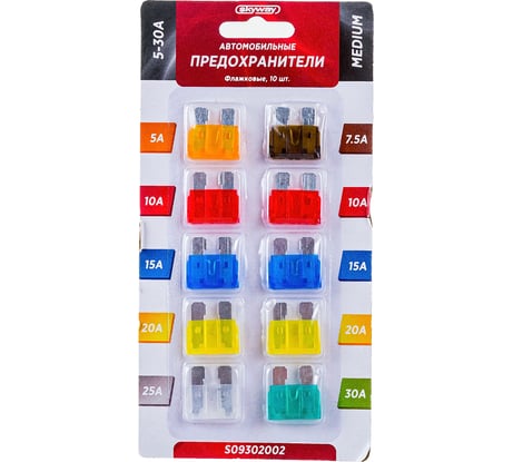 Предохранитель SKYWAY MEDIUM, флажковый, 10 шт., 5-30А, блистер S09302002