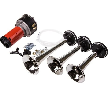 Звуковой сигнал SKYWAY, 3 рожка, воздушный, L=140/160/220мм, 12V, 110dB, 10А S07601013