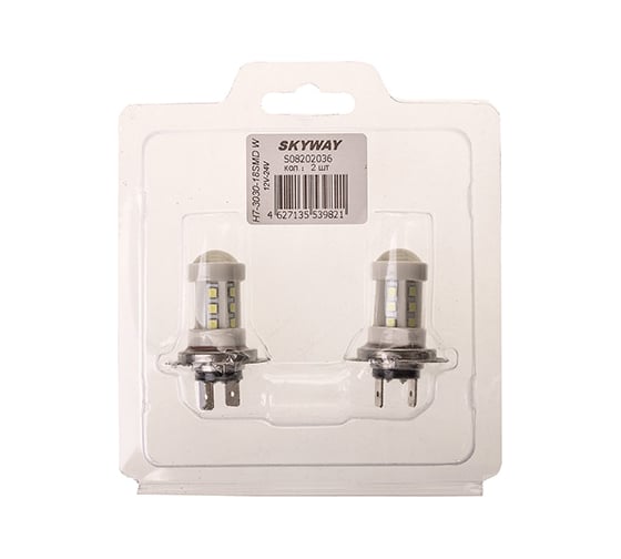 Автолампа диод SKYWAY H7, 12-24V, 18 диодов, блистер, 1-контакт, 2шт. S08202036