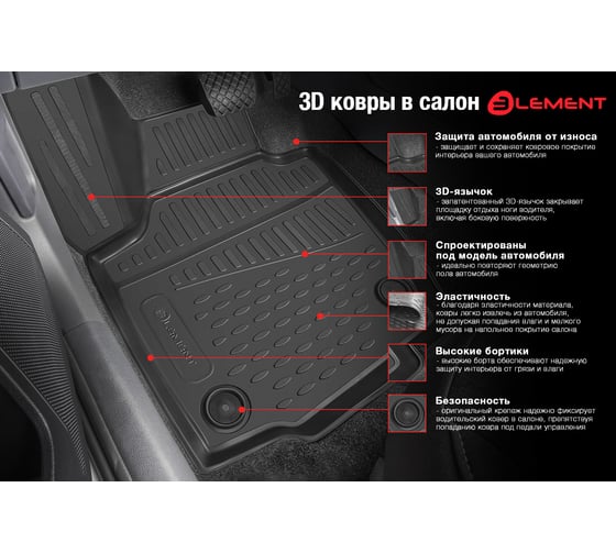 Коврик ELEMENT 3D в салон HYUNDAI Solaris, 2014-2016, передний левый, 1 шт. ЕLEMENT3D2059210kFL