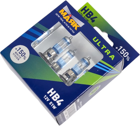 Автомобильная лампа МАЯК White Vision +150% ULTRA НB4, 12V, 65W, P22d 89006WV+150