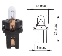 Автомобильная лампа МАЯК T1.2W, 24V, 1.2W, B8.7d, с патроном, панель приборов 622012P8,7/10