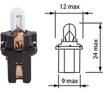 Автомобильная лампа МАЯК T1.2W, 24V, 1.2W, B8.3d-BAX10s, с патроном, панель приборов 622012P8,3/10