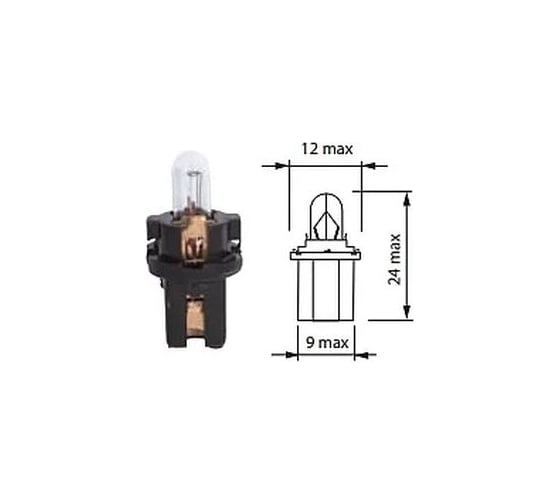 Автомобильная лампа МАЯК T1.2W, 24V, 1.2W, B8.3d-BAX10s, с патроном, панель приборов 622012P8,3/10