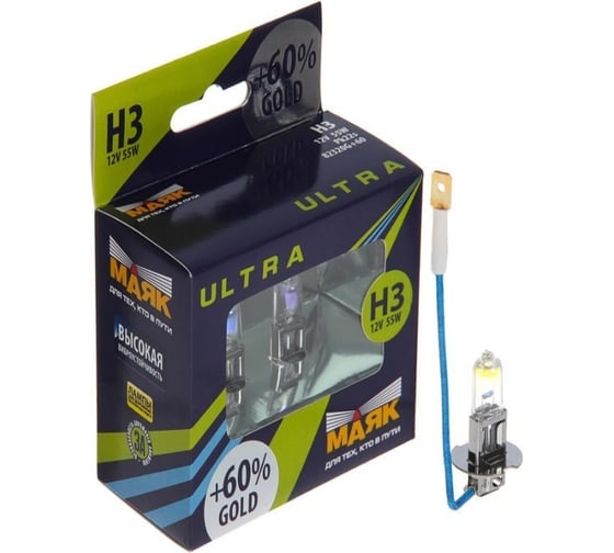 Автомобильная лампа МАЯК Н 3 12V 55W PK22s Gold +60% ULTRA 82320G+60 1
