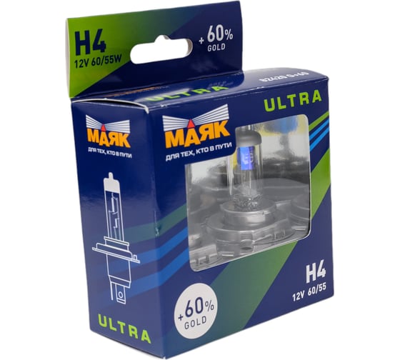 Автомобильная лампа МАЯК Н 4 12V 60/55W P43t Gold +60% ULTRA 82420G+60