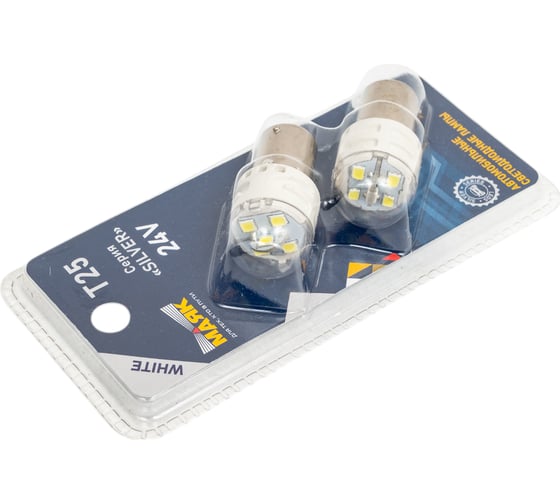 Автомобильная лампа МАЯК SILVER WHITE 24V, T25, 6SMD(2835), BA15s, 2 шт в блистере 24T25-W/SL22/2BL