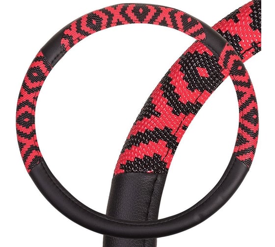 Оплетка SKYWAY Glamour-7 M, черно-красная, экокожа S01102411 1