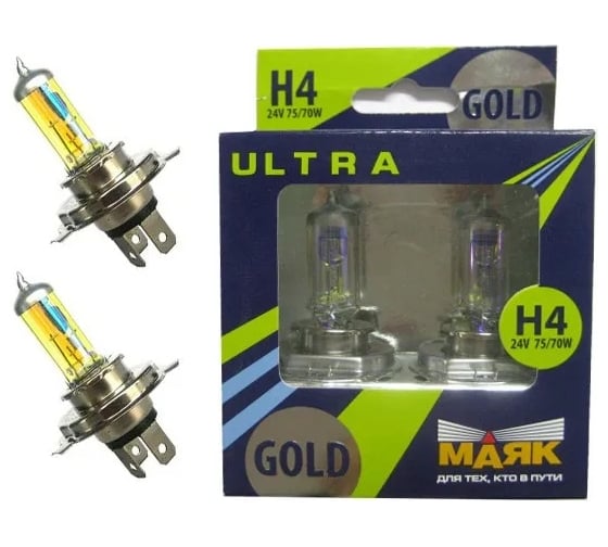 Автомобильная лампа МАЯК Н4 24V 75/70W P43t Gold +60% ULTRA 84430G+60