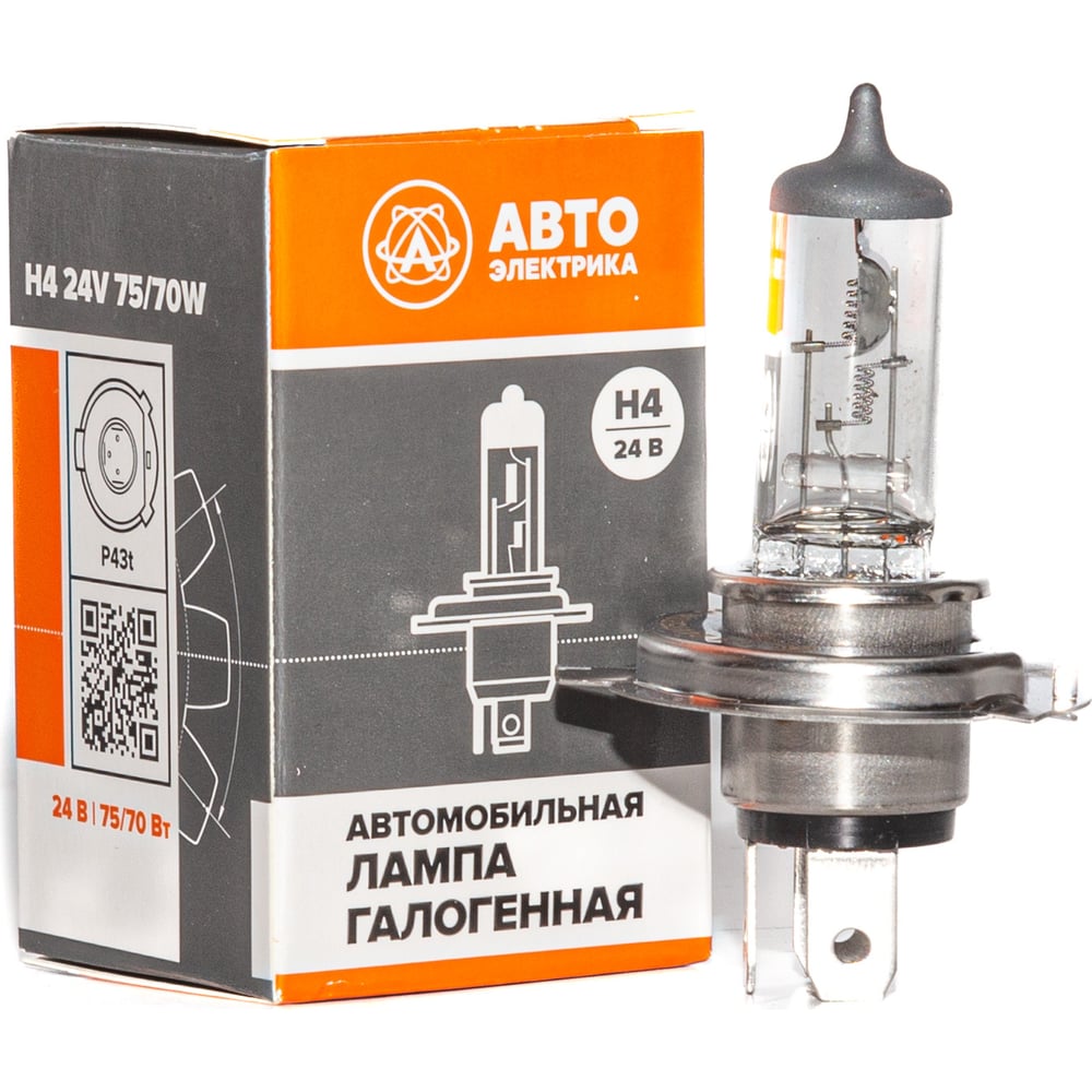 Автолампа АВТОЭЛЕКТРИКА h4 24-75/70 p43t, галогенная 24 в 09.02402 ...