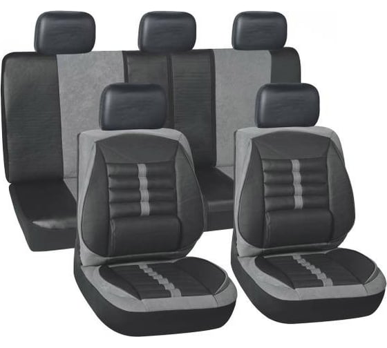 Чехлы на сиденья SKYWAY Protect Plus- 2 экокожа, 11 предметов, черно-серый S01301069