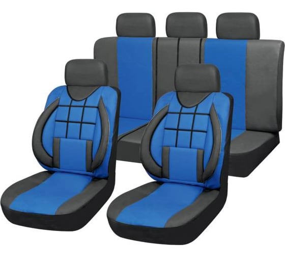 Чехлы на сиденья SKYWAY Protect Plus- 6 экокожа, 11 предметов черно-синий S01301081
