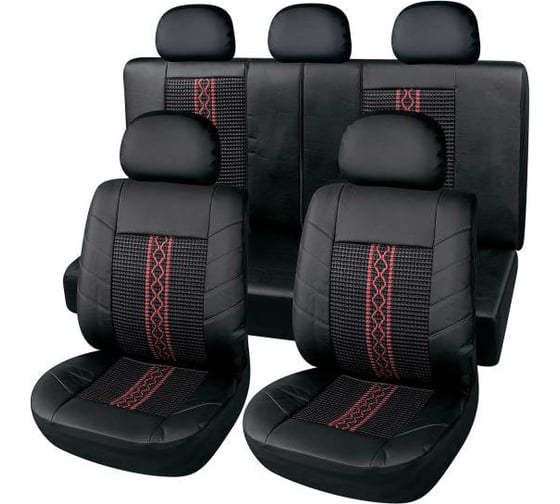 Чехлы на сиденья SKYWAY Relax-1 экокожа, 11 предметов, черно-красный S01301139