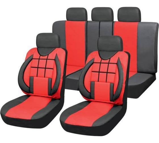 Чехлы на сиденья SKYWAY Protect Plus- 6 экокожа, 11 предметов, черно-красный S01301080