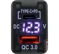 Розетка-USB РИФ Type C, QC 3.0 с вольтметром для Toyota 32x20 RIF22-4-1013400 24885039