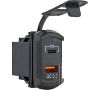 Розетка-USB РИФ Type PD QC 3.0 с вольтметром, синяя подсветка RIF22-4-41480